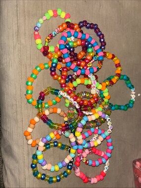 20 Handmade Kandi Colorful Beaded Stretch Bracelets - Multicolor